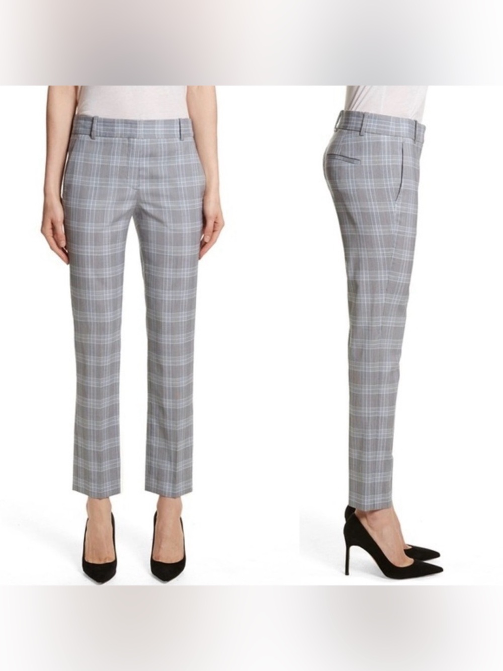 Theory Maple Check Wool Gray Blue Cropped Pants Trousers XS (0)